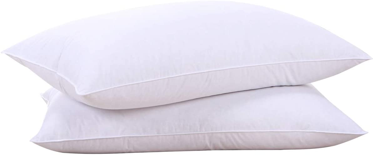 puredown Natural Goose Down Feather White Pillow Inserts, 100% Cotton Fabric Cover Bed Pillows, Set of 2 Standard Size