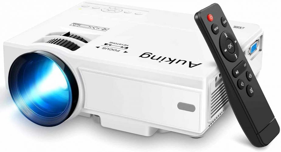 AuKing Mini Projector 2021 Upgraded Portable Video-Projector,55000 Hours Multimedia Home Theater Movie Projector,Compatible with Full HD 1080P HDMI,VGA,USB,AV,Laptop,Smartphone
