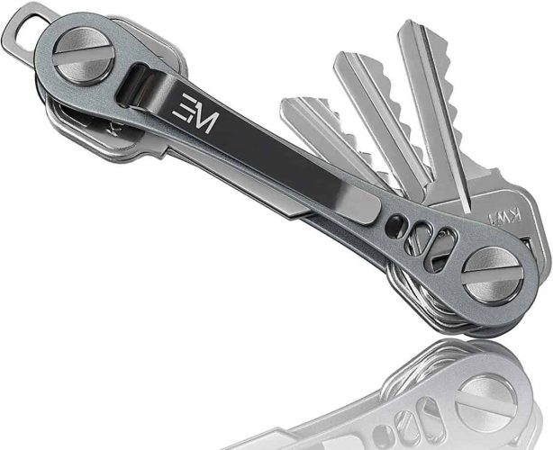 EM Compact Key Holder for Keychain Premium (Aircraft Grade Aluminum) – Smart Key Organizer Keychain – Minimalist Unique Style Pocket Clip Design (Gray)