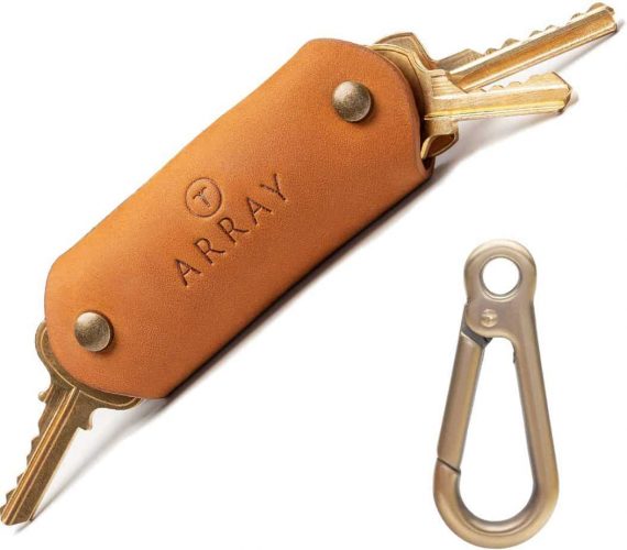 Leather Key Holder by ARRAY Design | Smart Key Holder Organizer with Brass Carabiner for up to 10 Keys | Key Chains for Men and Women