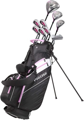 Precise AMG Ladies Womens Complete Golf Clubs Set Includes Driver, Fairway, Hybrid, 6-PW Irons, Putter, Stand Bag, 3 H/C's - Choose Color and Size!
