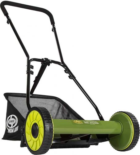 Snow Joe MJ500M 16 inch Manual Reel Mower w:Grass Catcher, 24.5 L x 16 W x 49.2 H, Green:Black